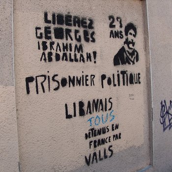 Quartier Saint-Jacques. Demande de libération de Georges Ibrahim Abdallah, graf réalisé au pochoir - Wikimédia Commons