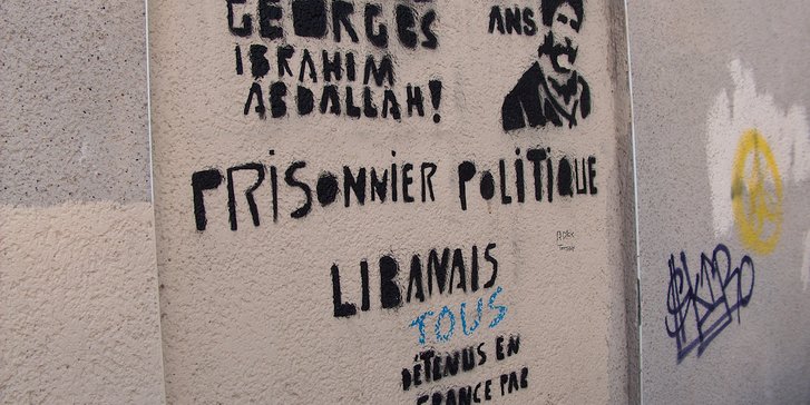 Quartier Saint-Jacques. Demande de libération de Georges Ibrahim Abdallah, graf réalisé au pochoir - Wikimédia Commons